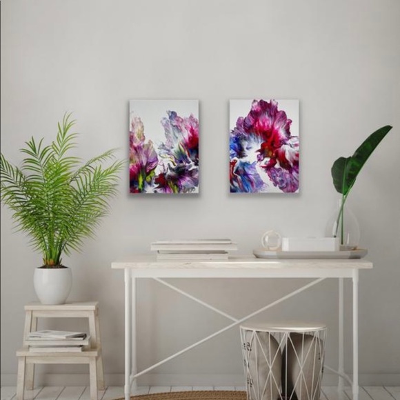 Abstract Set of Two White Pink Blue 16